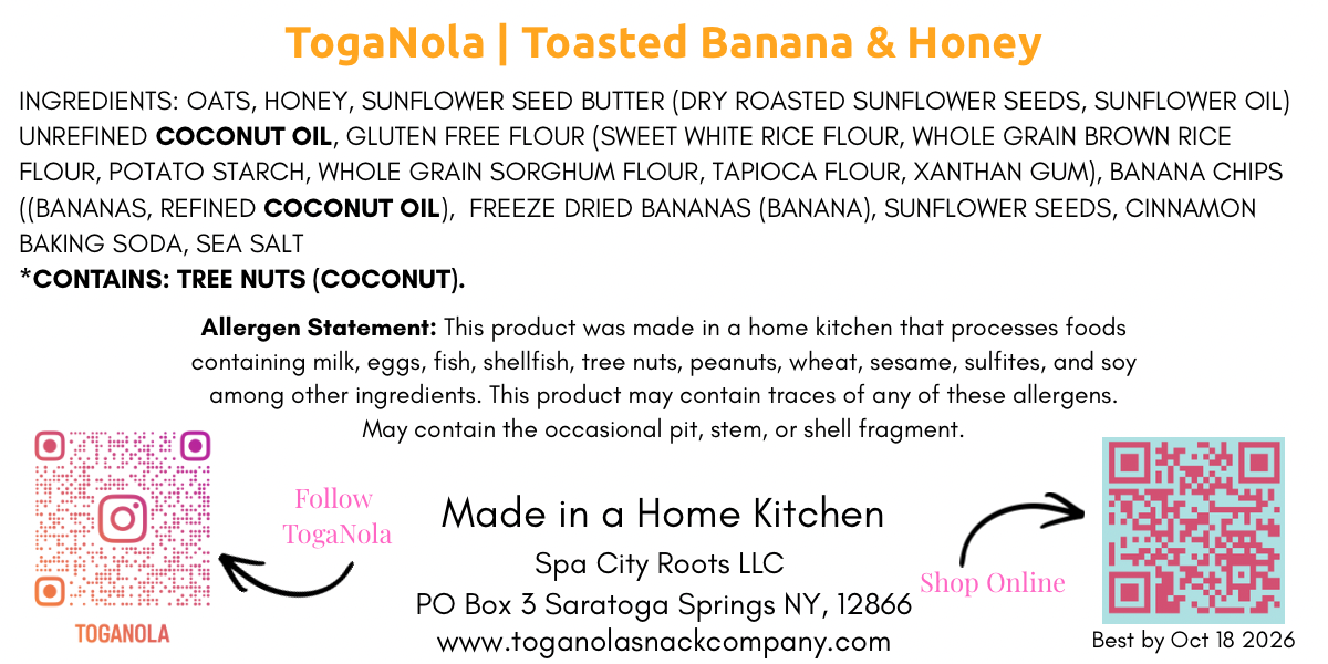 (4-pack) TogaNola Granola Bar: Toasted Banana & Honey