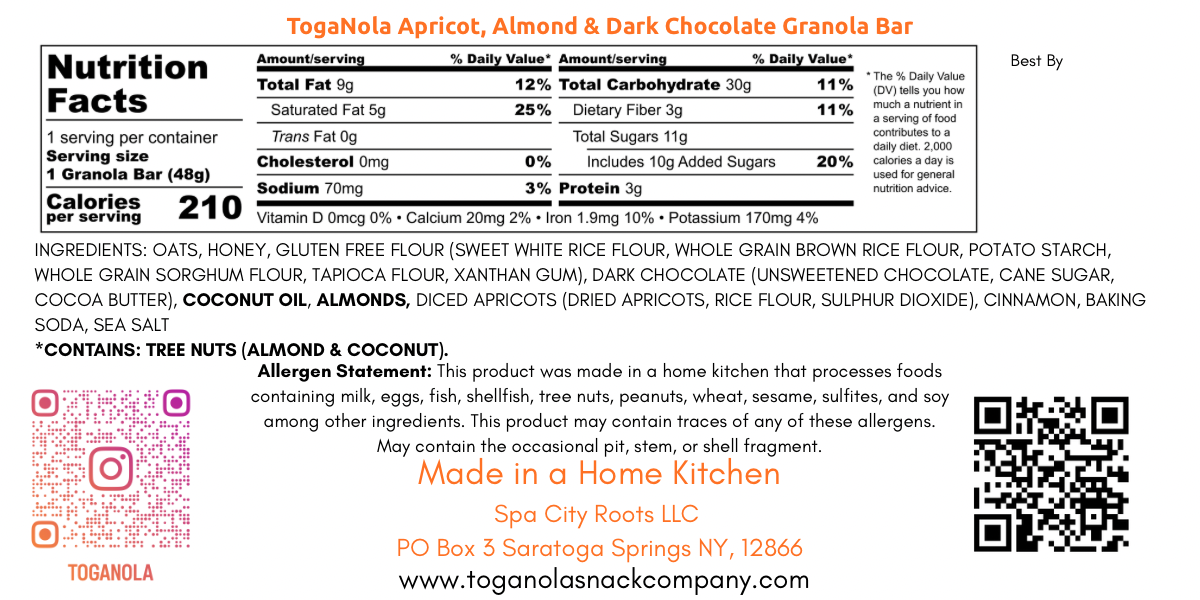 Wholesale Case Granola Bar (12 units): Almond, Apricot, and Dark Chocolate