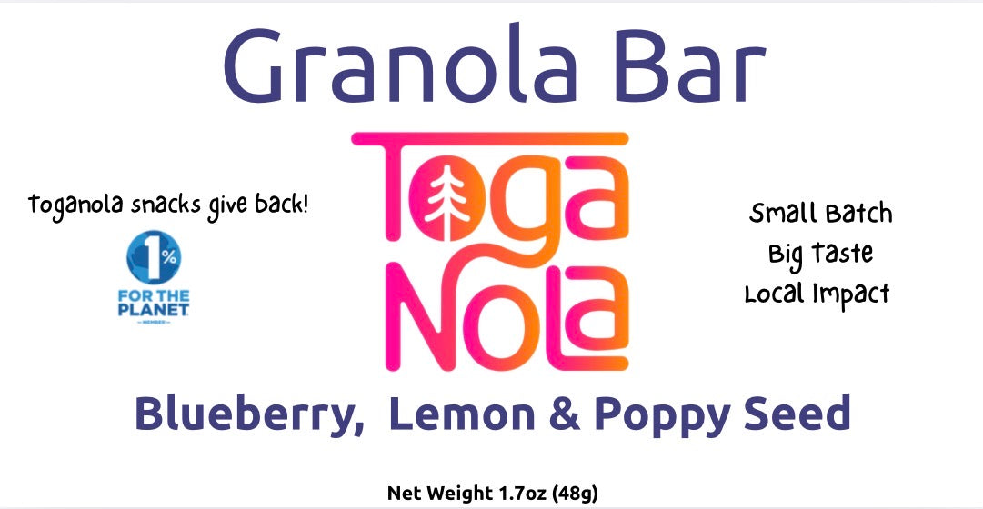 (4-pack) TogaNola Granola Bar: Blueberry, Lemon & Poppy