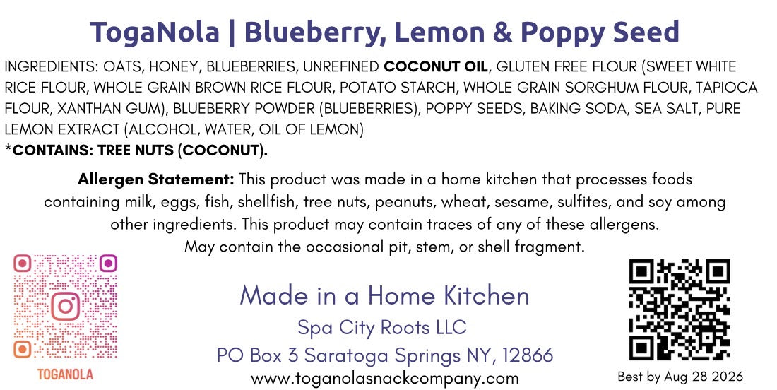 (4-pack) TogaNola Granola Bar: Blueberry, Lemon & Poppy